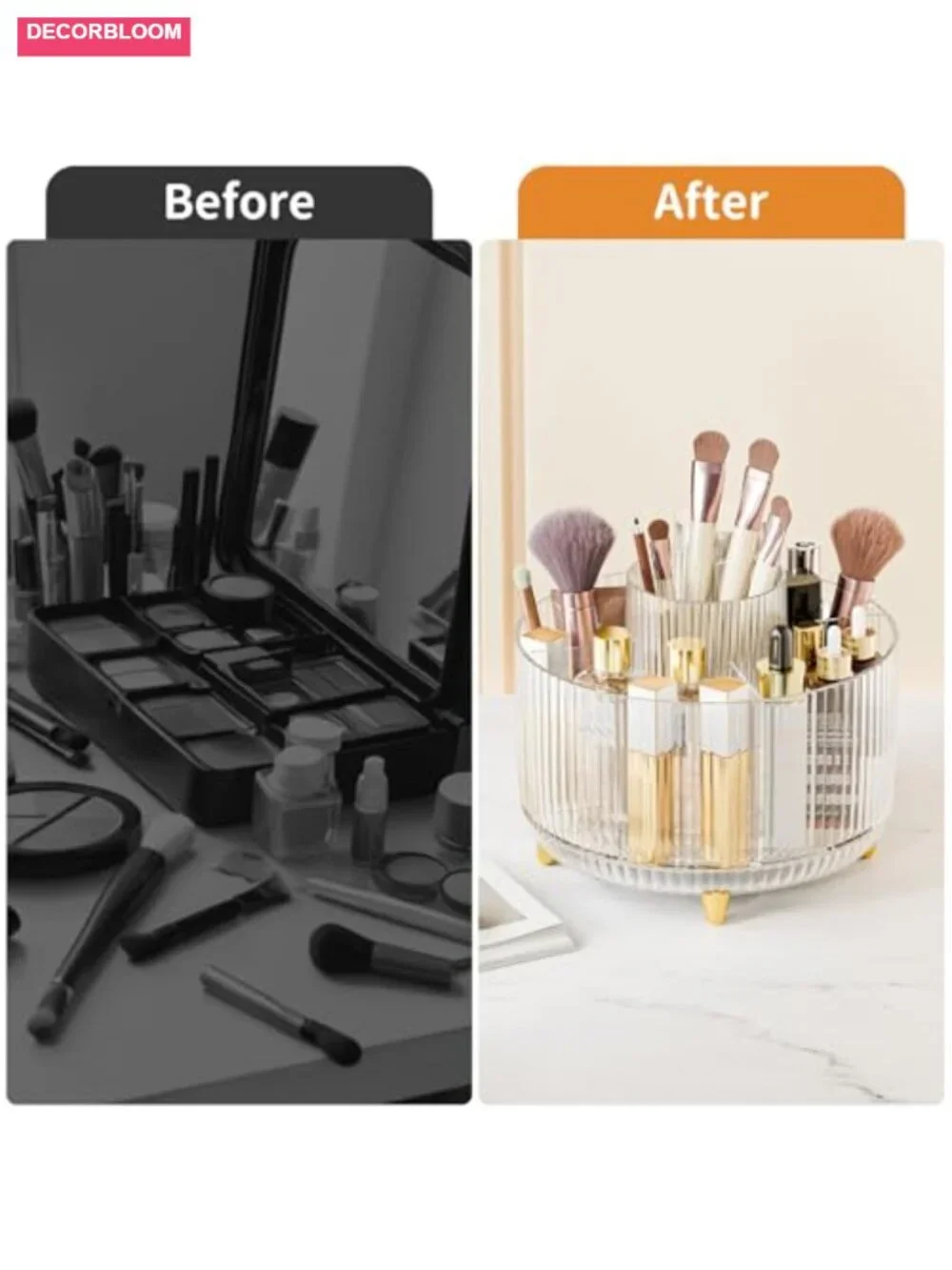 360° Rotate Makeup Brush Holder Organizer, Cosmetic Display Case for Vanity